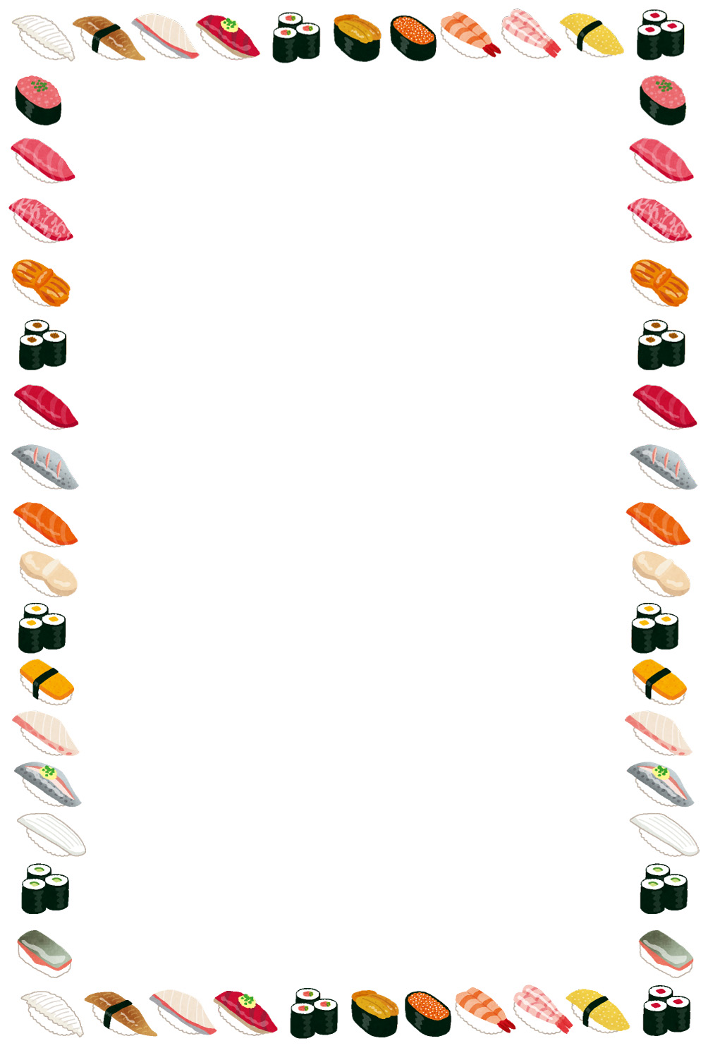 無料イラスト かわいいフリー素材集 お寿司のイラストフレーム 枠