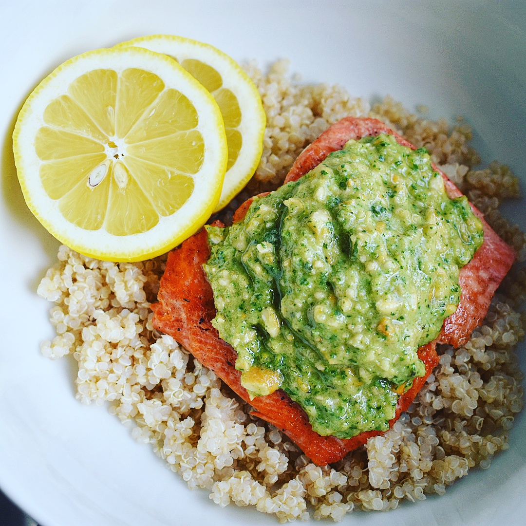 PanSeared Salmon with Macadamia Nut Pesto Chef Jen