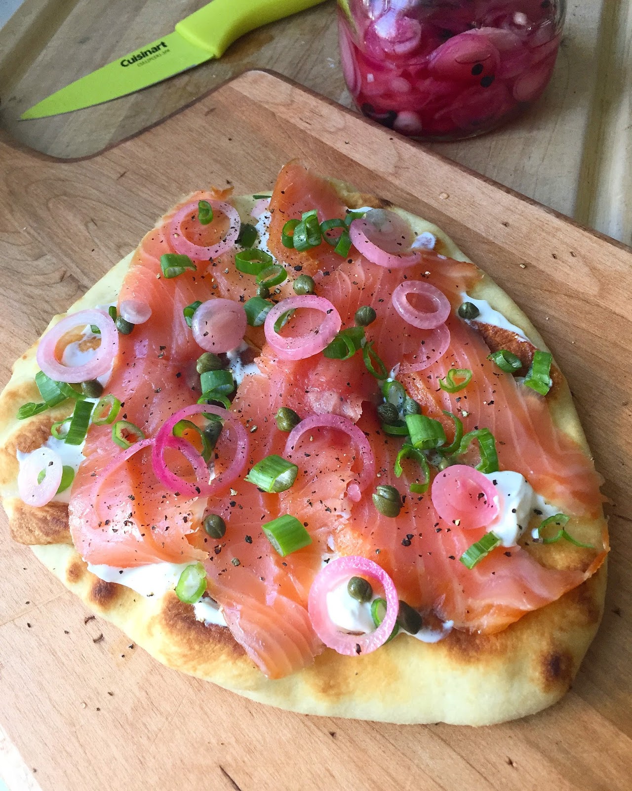 Salmon Cream Cheese with Pickled Onions Crostini