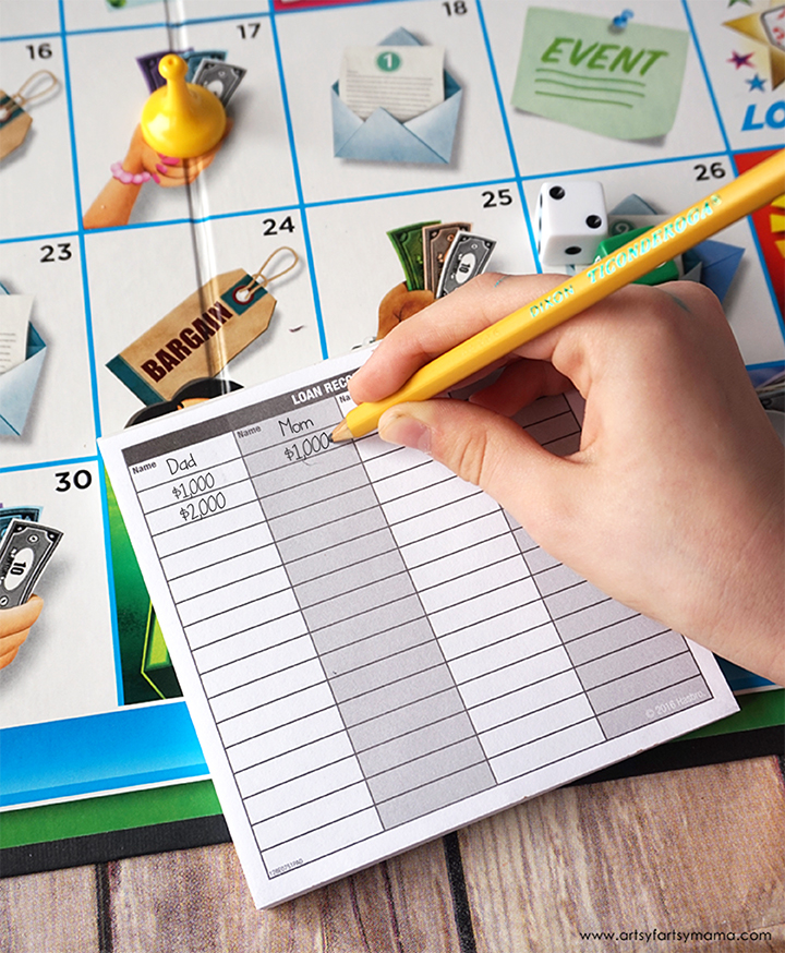 Teach kids about money by playing board games and download a Free Printable Savings Worksheet!