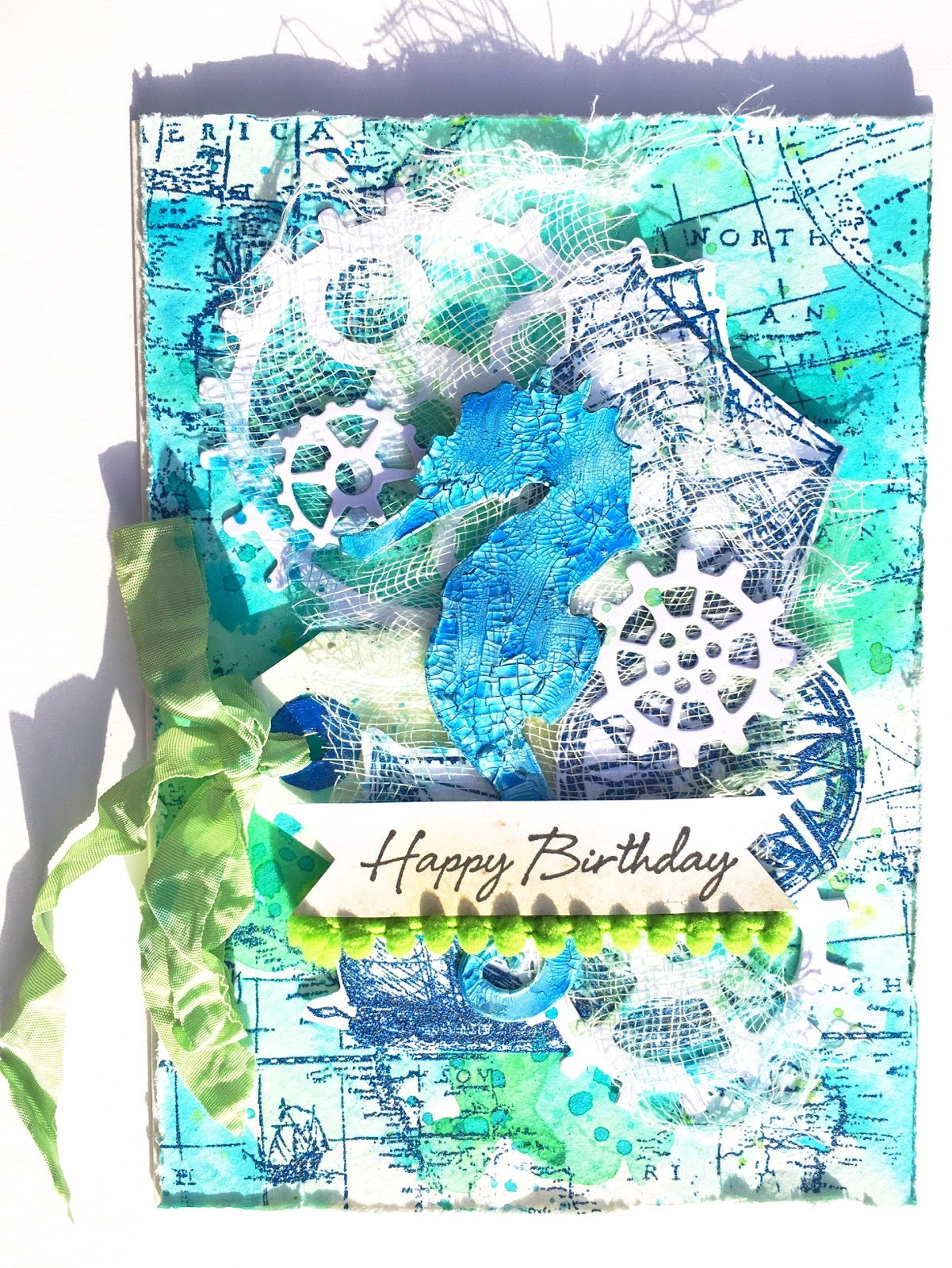 SewPaperPaint Beach Themed Mixed Media Seahorse Collage