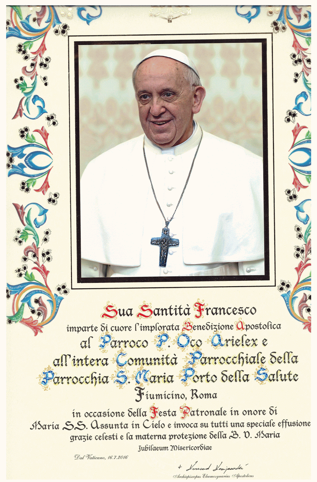 Parrocchia S. Maria Porto della Salute: benedizione del papa Francesco