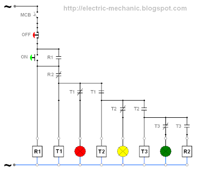 Wiring Diagram Rangkaian Lampu Flip Flop Menggunakan TDR (Timer)