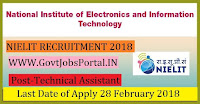 National Institute of Electronics and Information Technology Recruitment 2018– 16 Technical Assistant, Software Developer