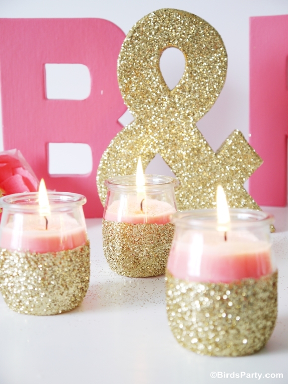 DIY Pink Candles and Glitter Candle Holders Party Ideas Party