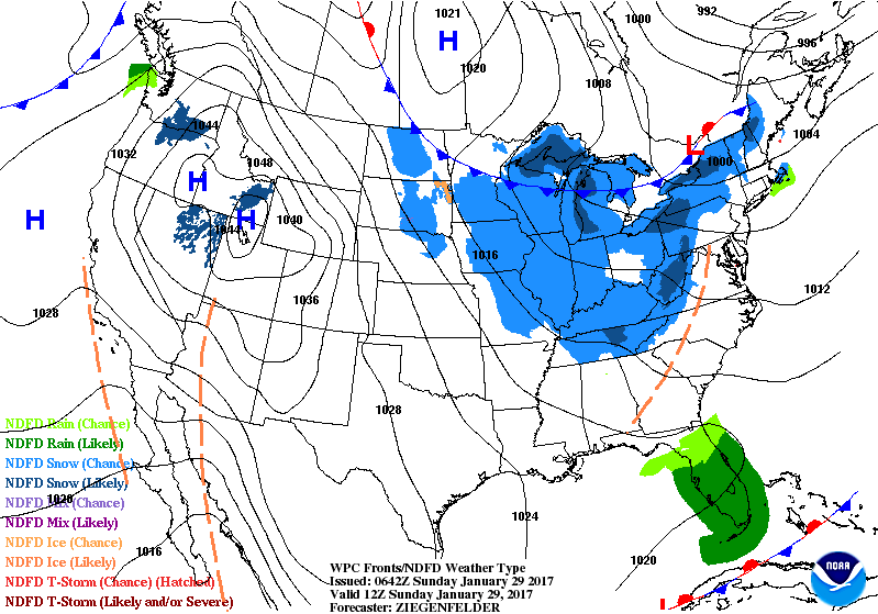 National Surface Map for Sunday Jan 29th at 7 am