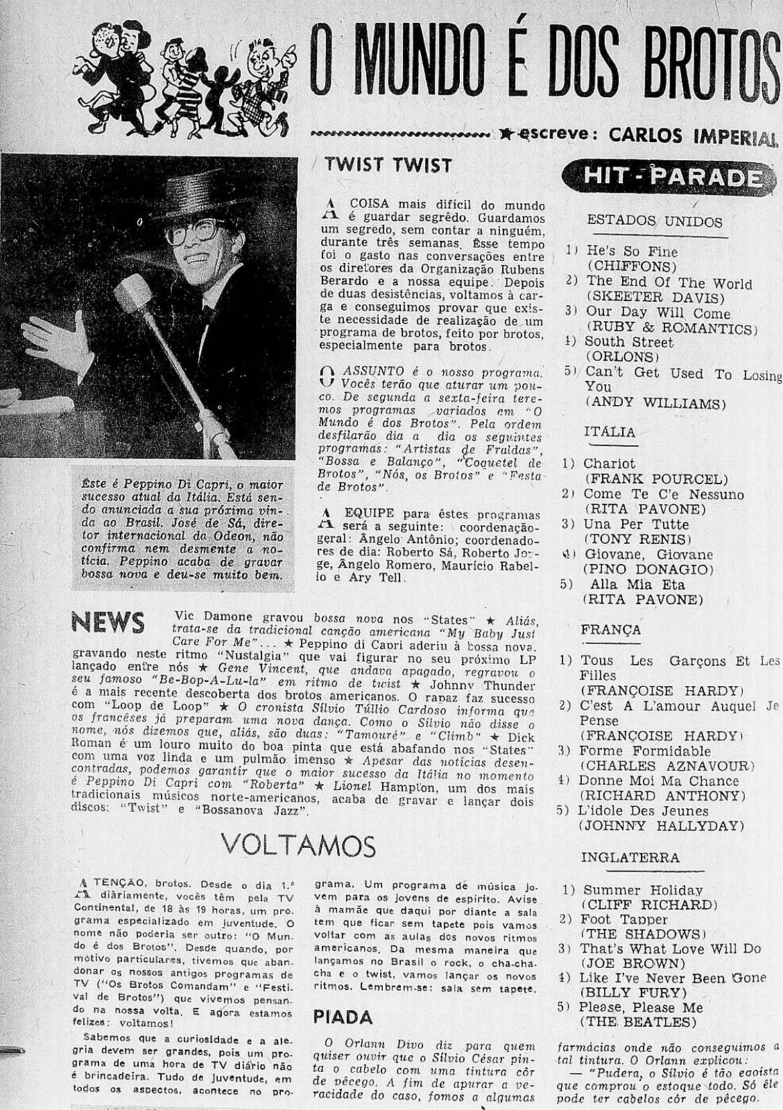 Rita Pavone Fan Club O Mundo E Dos Brotos By Carlos Imperial At Revista Do Radio In 1963