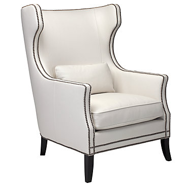 White leather wing back chair nailhead trim