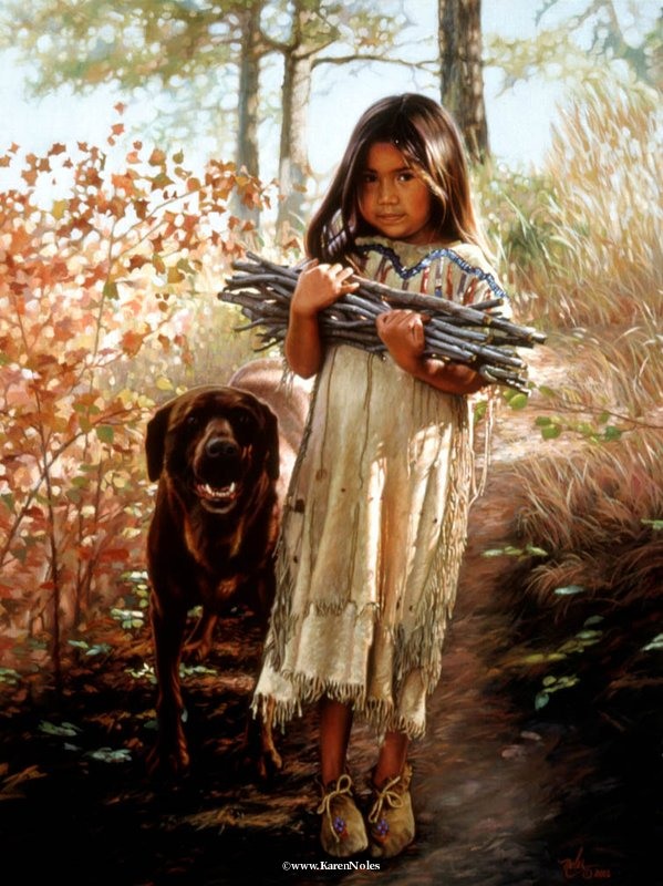 Laundry day 1800 painting by stan hamilton Karen Noles, 1947 ~ Native American paintings | Tutt'Art@ | Pittura