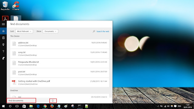 pencarian dokument dengan cortana