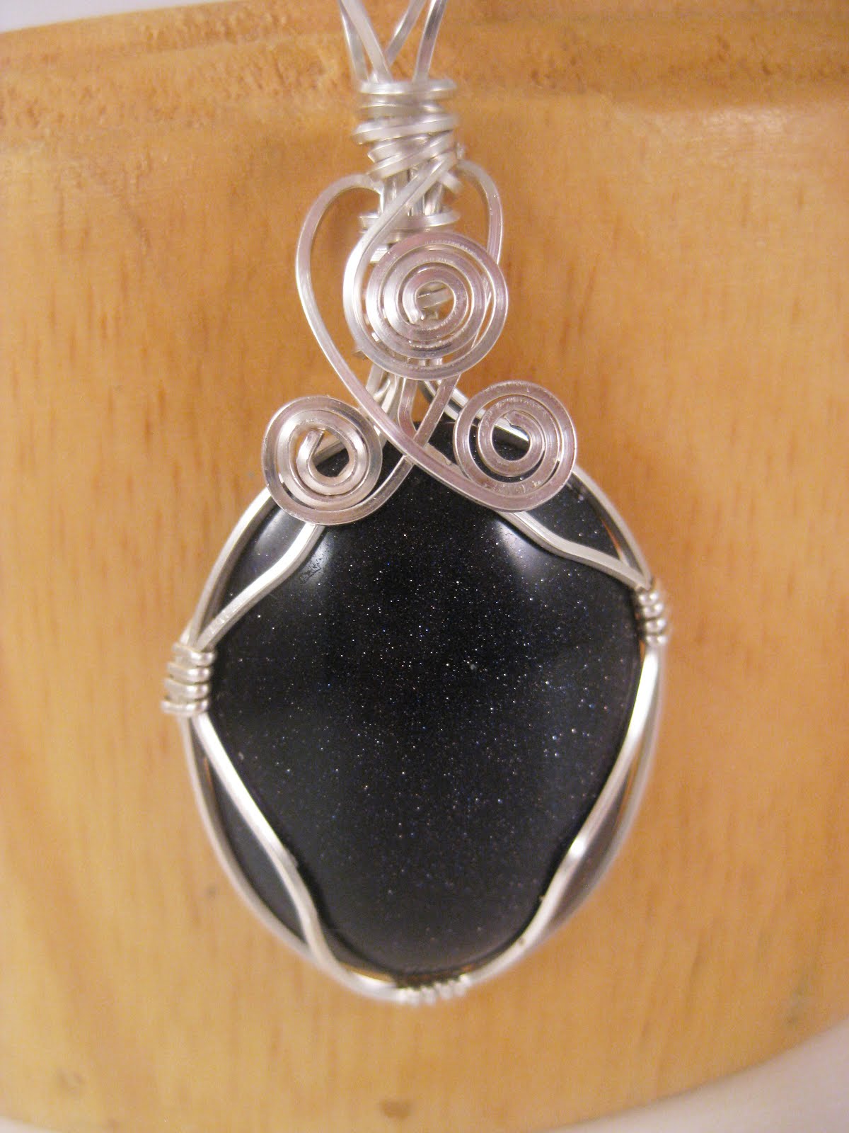 Blue Goldstone Silver Wire Wrapped Pendant