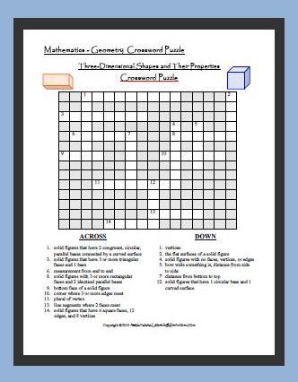 Crossword Puzzles on Learning Ideas   Grades K 8  Geometry   3d Shapes Crossword Puzzle