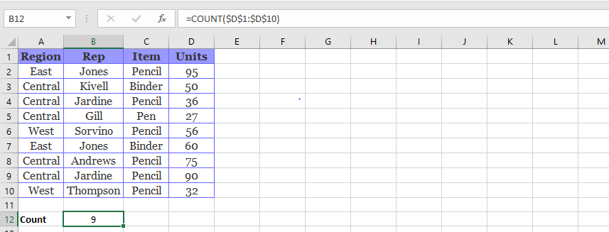 Excel E-Learning: Count Functions