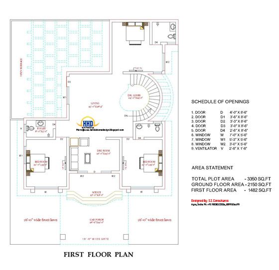 First floor plan of beautiful double story house - 3350 Sq. Ft.  (311 Sq.M.) (372 Square Yards) - April 2012