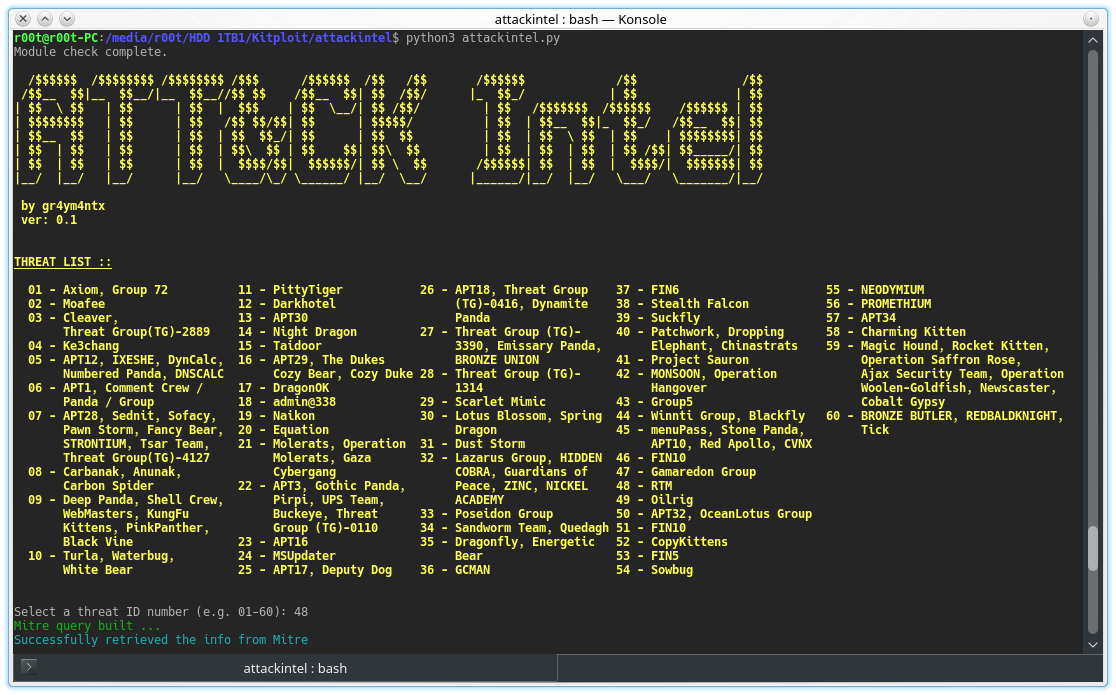 Attackintel Tool To Query The MITRE ATT&CK API For Tactics