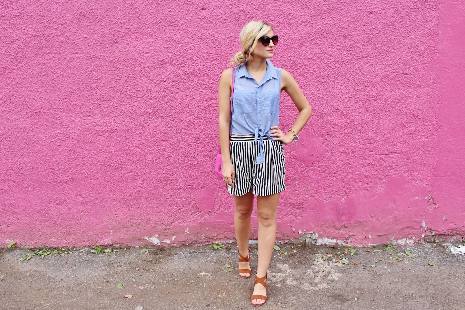 bijuleni- short shorts and cropped tie top, Kate Spade purse
