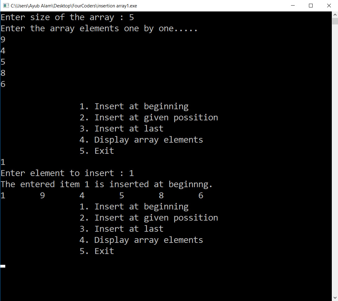 Coders Blog: C Program to Insert Element into Array
