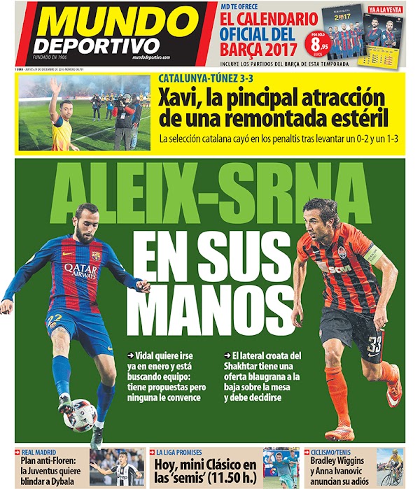 FC Barcelona, Mundo Deportivo: "Aleix-Srna, en sus manos"