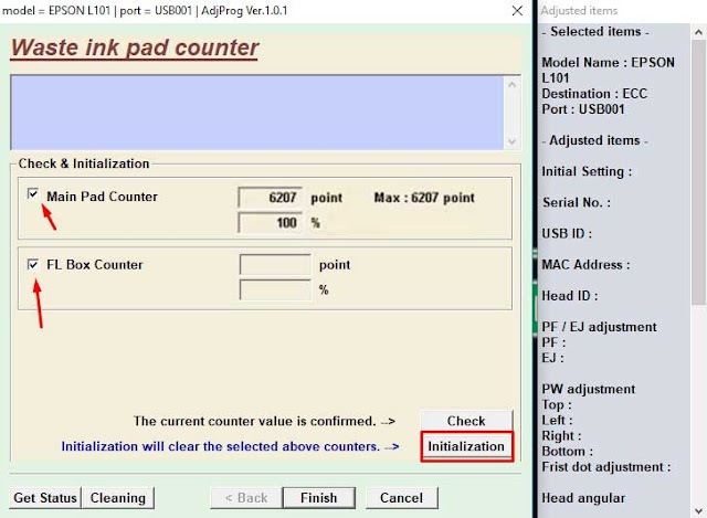 RESET EPSON L101