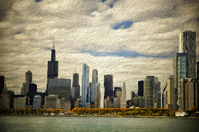 Chicago buildings free picture edited to look like a painting