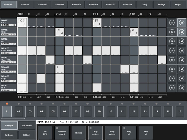 MIDI Pattern Sequencer - Pattern view