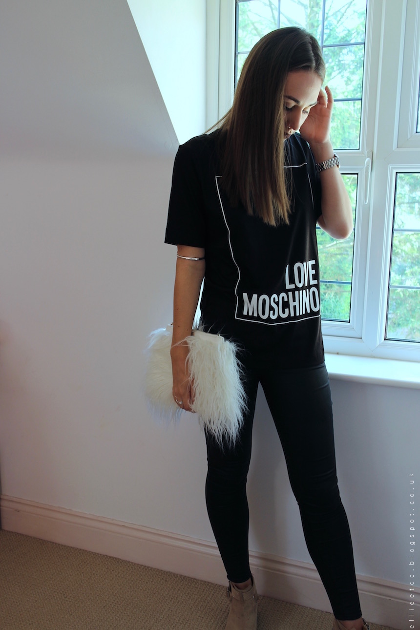 Tessuti, New Look, Love Moschino, T-shirt, #bloggersball, collaboration, sponsored, Moschino, luxury, brand, monochrome, H&M, fur clutch, outfit, style, OOTD, fashion, 
