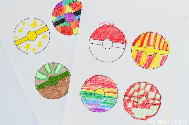 Free printable Pokemon coloring sheet to let kids design their own Pokeballs from And Next Comes L