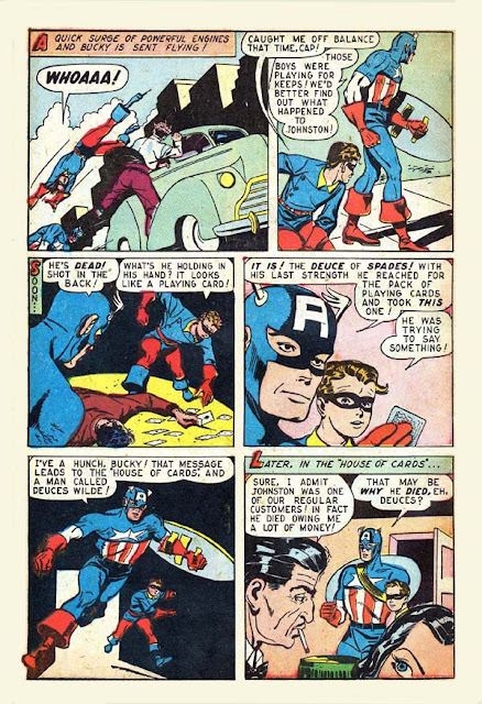 Marvel Mystery 83 Cap story page with gambling den the 'House of Cards' mentioned