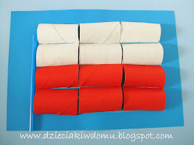 flaga polski z rolek po papierze  praca plastyczna dla dzieci