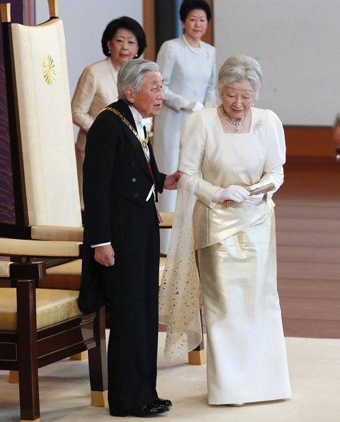 Crown Princess Masako (wearing the Pearl Sunburst Tiara and the Order of the Precious Crown. Princess Kiko wearing her Wedding Tiara