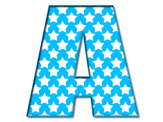 Abecedario Azul con Estrellas Blancas. Blue Alphabet with White Stars.