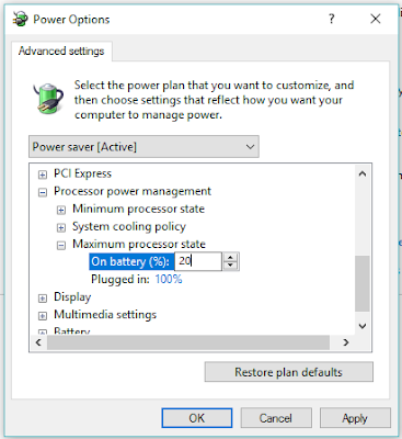 Cara mengatur kinerja processor untuk menghebat battery laptop