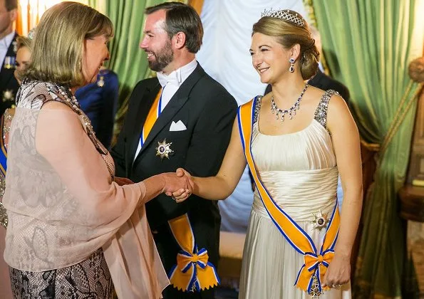 Grand Duke Henri and Grand Duchess Maria Teresa held a state banquet. Princess Stéphanie and Prince Guillaume. Diamond Tiara and earrings