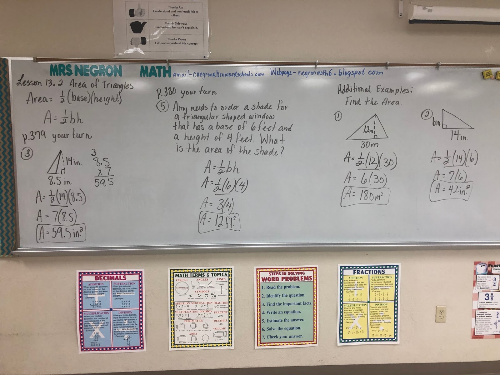 Mrs. Negron 6th Grade Math Class: Lesson 13.2 Area of Triangles
