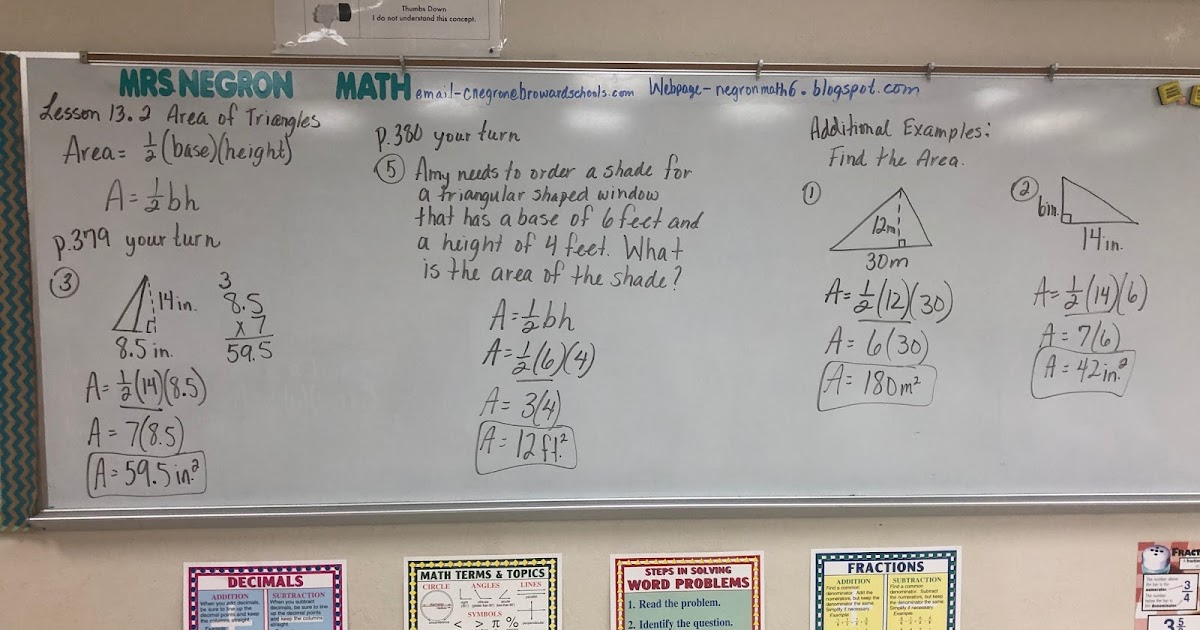 Mrs. Negron 6th Grade Math Class: Lesson 13.2 Area of Triangles