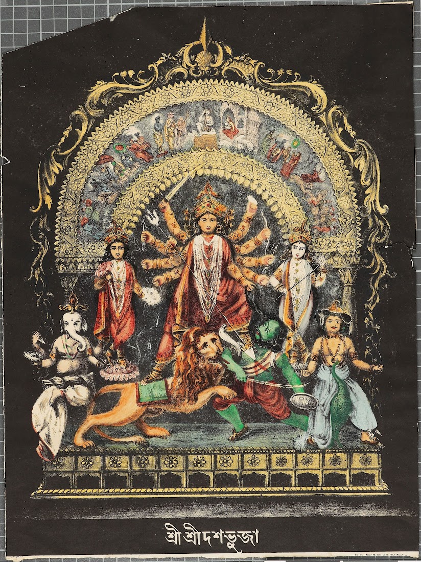 Durga as Mahishasuramardini, Late 19th Century Print, Bengal, India