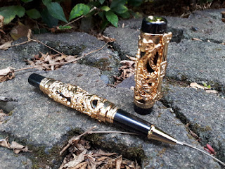 Pulpen Mewah Jinhao JH001 Dragon And Phoenix Golden Roller Ball Luxury Pen