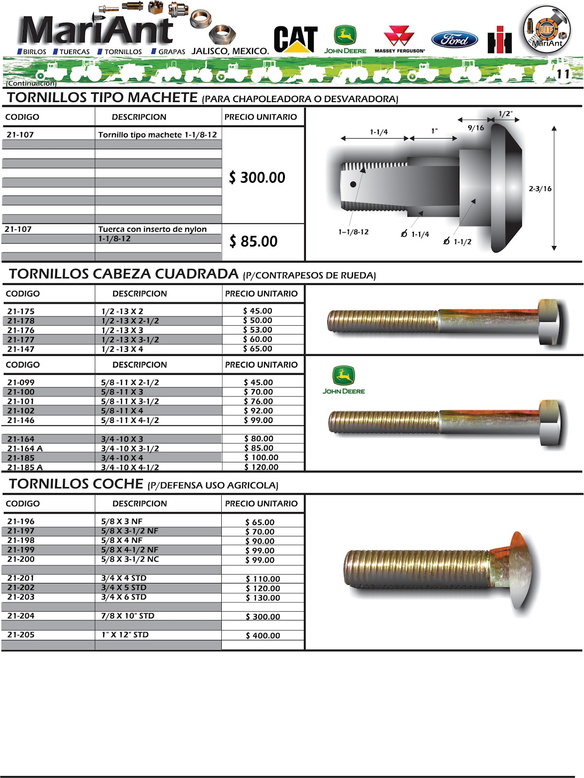 MariAnt tuercas birlos y tornillos CATALOGO AGRICOLA