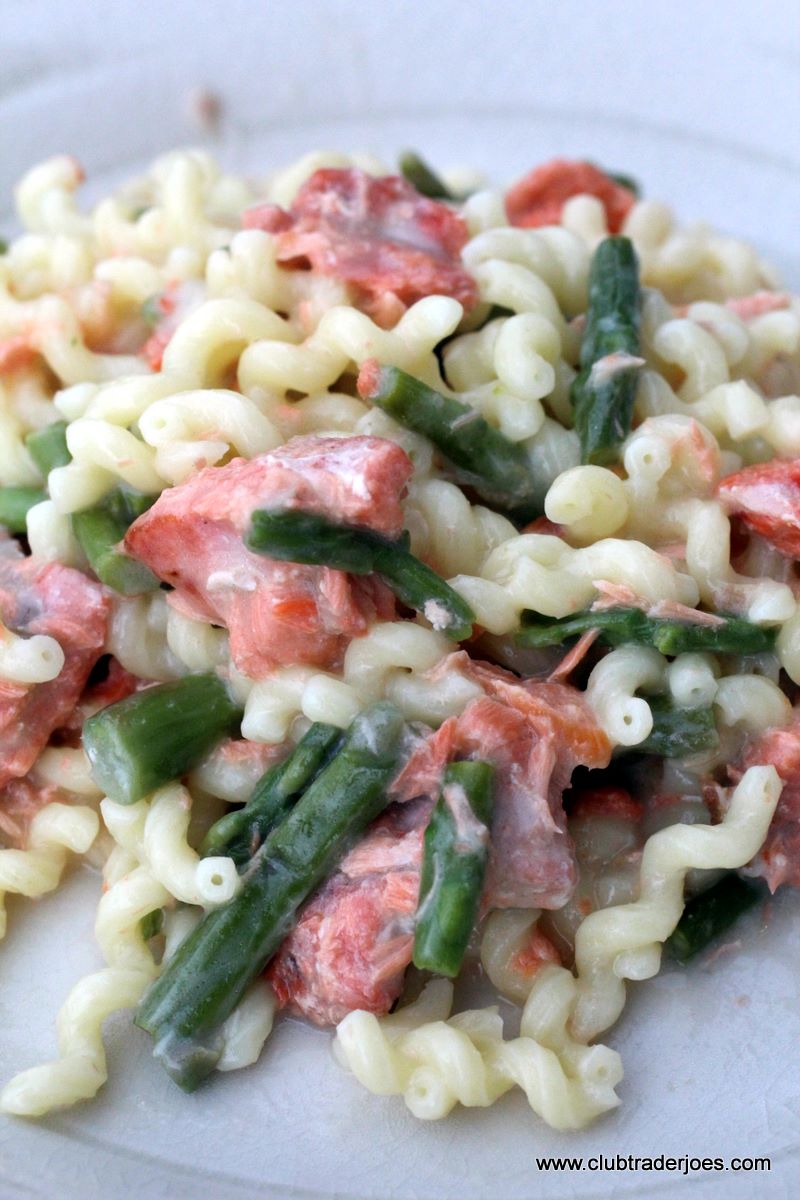 Trader Joe’s Salmon and Asparagus Pasta in a Lemon and Cream Sauce