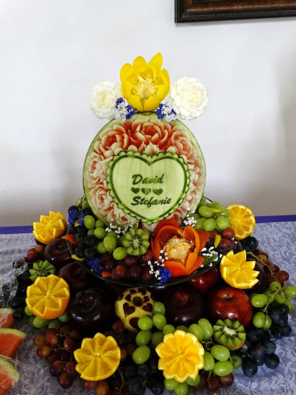 Fruit Art Arrangements My carved fruit centerpiece for a wedding.