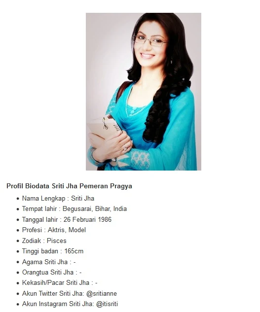 Profil Biodata Sriti Jha Pemeran Pragya