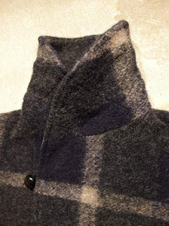 FWK by Engineered Garments "Knit Robe in Dk.Navy/Grey Wool Knit Plaid"