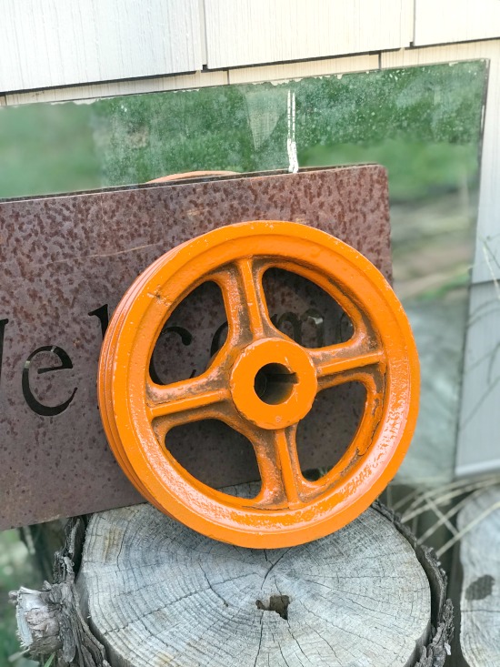 Spray Painted Metal Wheel Junky Pumpkin