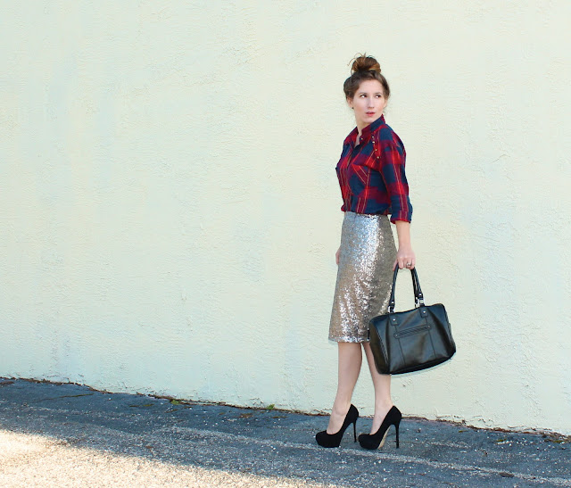 plaid and sequin
