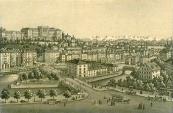 Zürich um 1850 - Johann-Rudolf Dikenmann: Zürich Bahnhofsbrücke