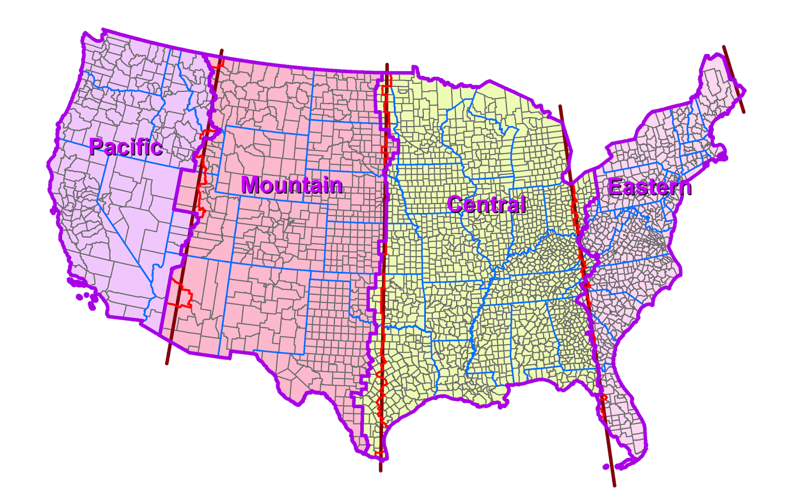 Central Eastern Time Zone Map United States Map