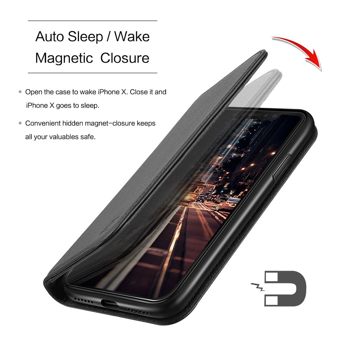 iPhone X Case ZOVER Detachable Genuine Leather Wallet Case With Auto Sleep/Wake Function Support