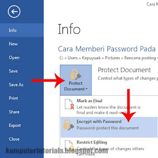 cara memberi password pada file microsoft word