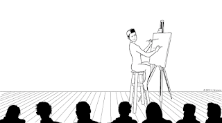 boy at easel on stage painting