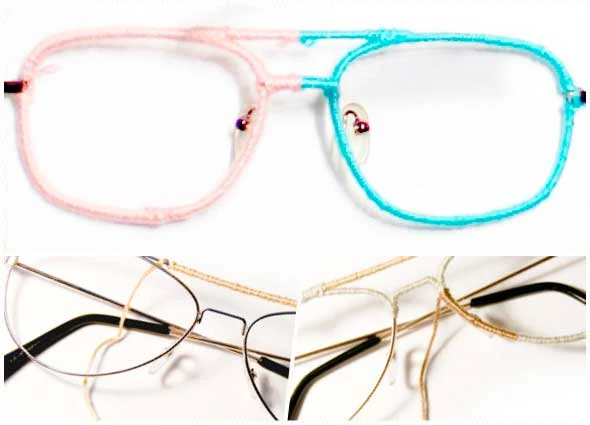 Tunear gafas con hilos de colores enrollados